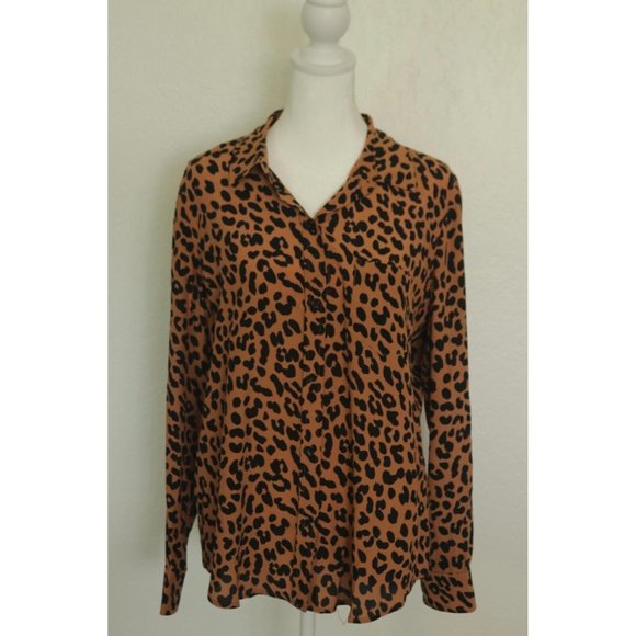 Rails Kathryn Blouse Brown Black Leopard Animal Print Medium - Picture 1 of 9